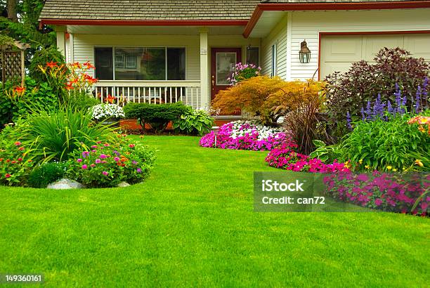 Manicured House And Garden Stock Photo - Download Image Now - Yard - Grounds, Landscaped, Lawn