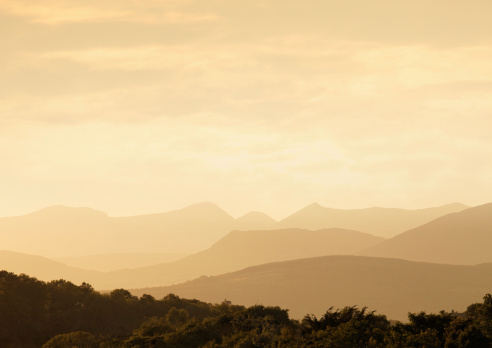 Mountains in Ireland at sunset - location: Killarney National Park, Ring of Kerry, Ireland