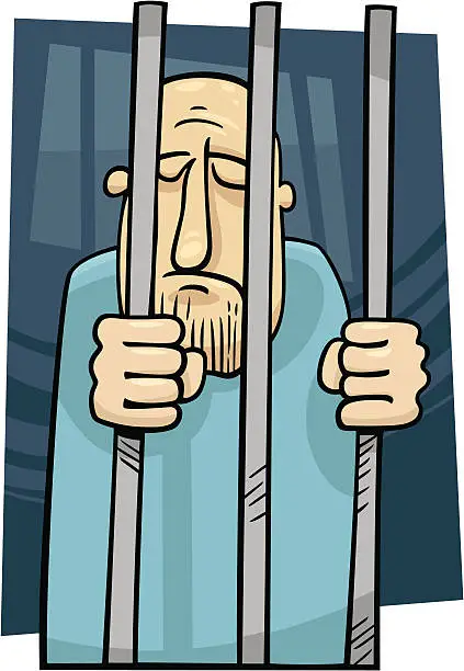 Vector illustration of cartoon illustration of jailed man