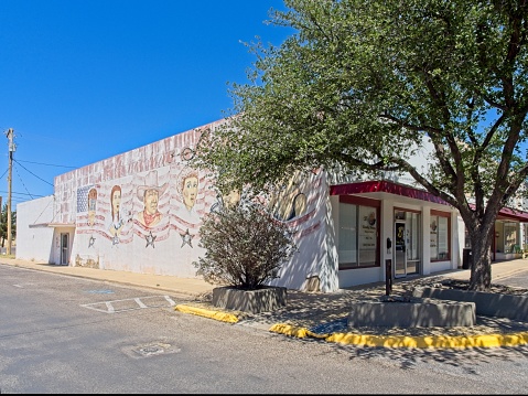 Fort Stockton, TX - USA, April 30, 2023. Downtown Fort Stockton Texas, a boom bust west Texas town with it's economy depending on oil drilling and exploration