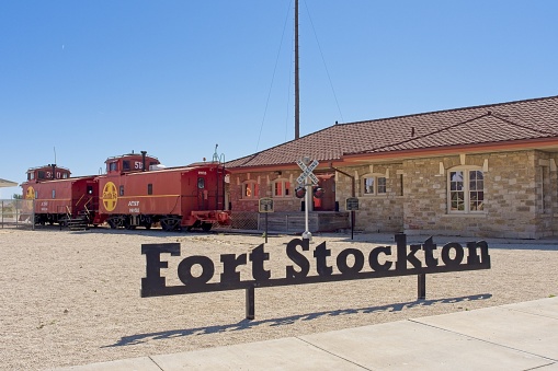 Fort Stockton, TX - USA, April 30, 2023. Downtown Fort Stockton Texas, a boom bust west Texas town with it's economy depending on oil drilling and exploration