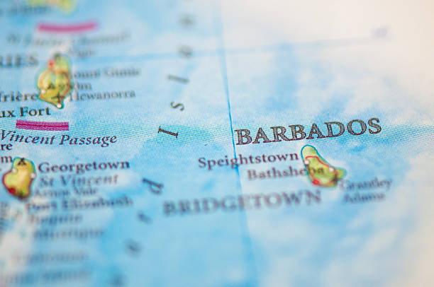 Barbados on a map. stock photo