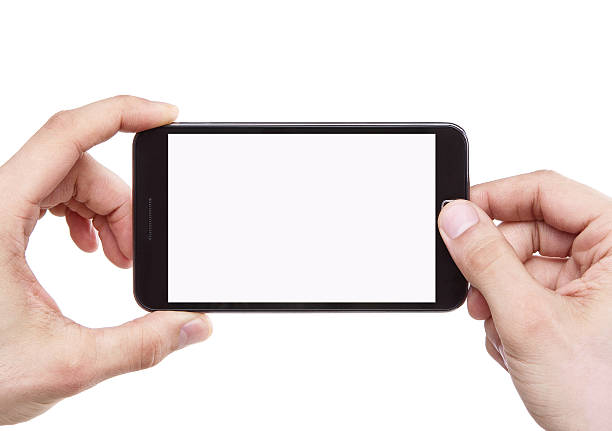 Male hand holding smartphone blank screen taking photo