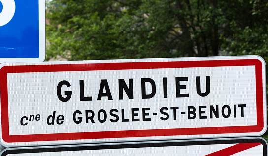 Ain, France: Road Sign for Entering Glandieu