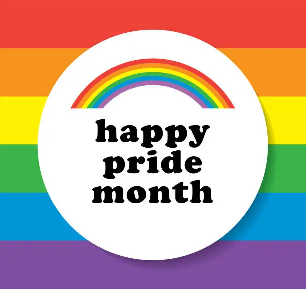 Vector illustration of LGBTQIA Happy Pride Month Rainbow colorful Background square design with heart and text