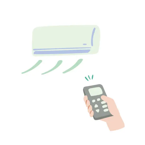 Vector illustration of Operating the air conditioner with a remote control