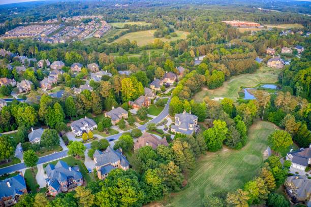 istock Aerial panoramic view of an upscale subdivision 1493637467