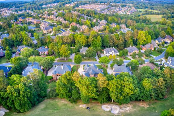 istock Aerial panoramic view of an upscale subdivision 1493637537