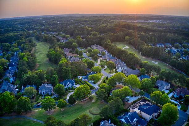 istock Aerial panoramic view of an upscale subdivision 1493637565