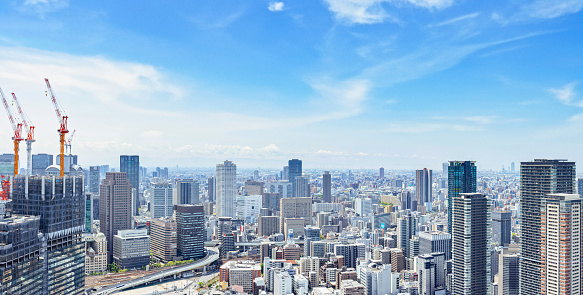 Panoramic Top View of Umeda Area, Osaka, Japan