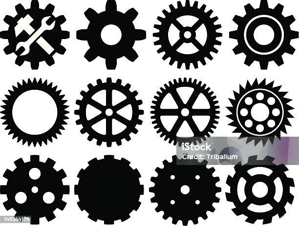 Gear Collection Stock Illustration - Download Image Now - Black Color, Circle, Gear - Mechanism