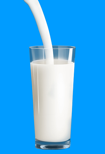 Milk in the glass on Blue background, easy to use