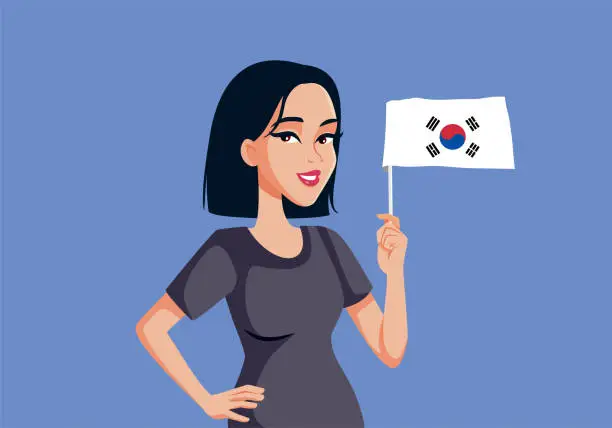 Vector illustration of Korean Girl Waving her National Flag Vector Cartoon Illustration