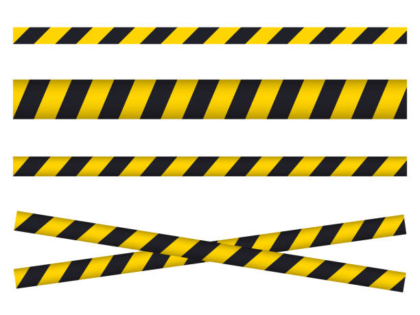 istock warning tape. Yellow with black police line and danger tapes 1493651733
