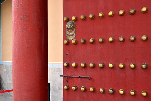 Iconic Chinese Gate, door nails in Forbidden city,Beijing,China
