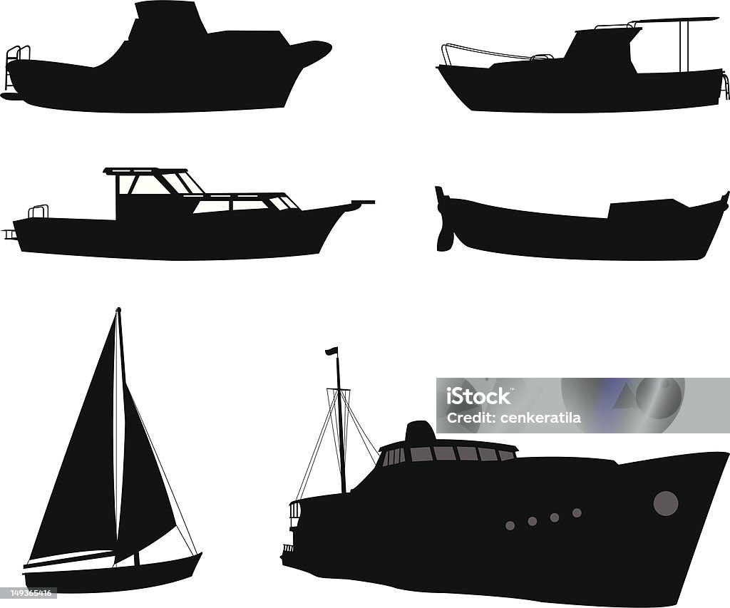 Siluetas de barco - arte vectorial de Barco de pasajeros libre de derechos