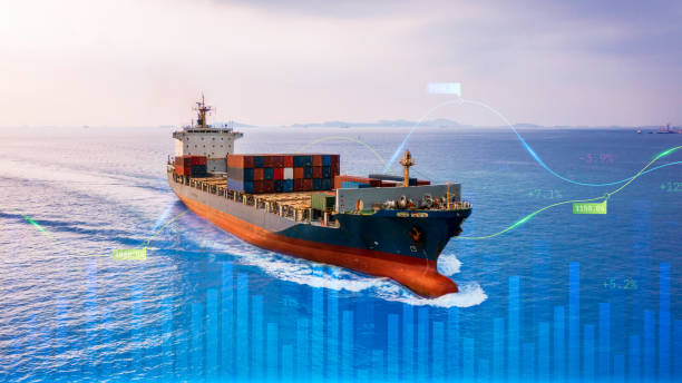 istock Container cargo ship global business logistics import export freight shipping transportation, Container cargo ship analysis, Big data visualization abstract graphic graph and chart information business. 1493656460