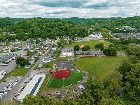 Aerial drone view of the Charleston Central Baseball Field located in Charleston, WV near the North Charleston Recreation Center.