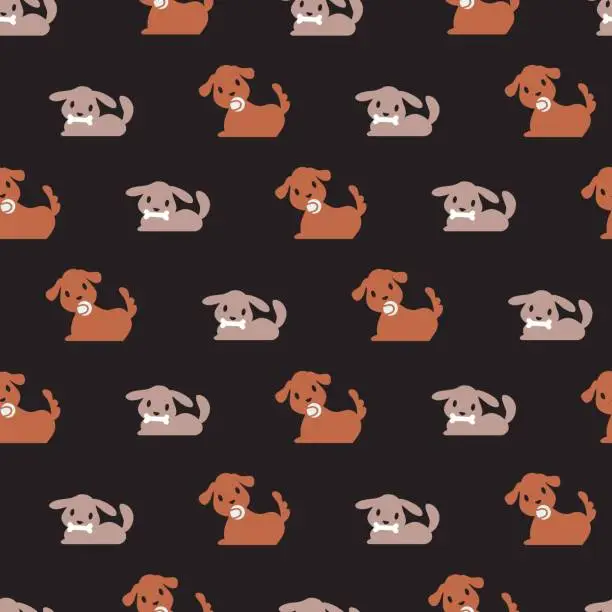 Vector illustration of Happy Fluffy Friends Puppies Family Vector Pattern