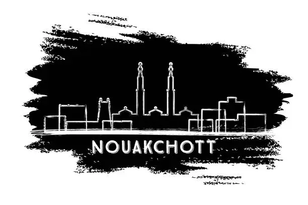 Vector illustration of Nouakchott Mauritania City Skyline Silhouette. Hand Drawn Sketch. Nouakchott Cityscape with Landmarks.