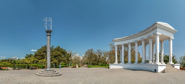 Chernomorsk, Ukraine 14.05.2023. Colonnade in Chernomorsk, Odessa region of Ukraine, on a sunny spring day