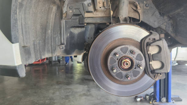 istock Close-up at car disc brake. 1493676959