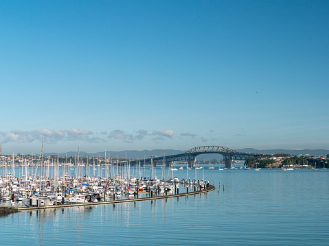 Bayswater Marina and Auckland Harbour Bridge in Auckland, New Zealand