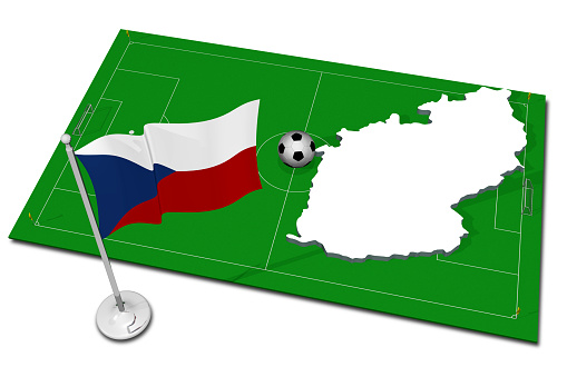 Czech Republic. Czechoslovakia. National flag with soccer ball in the foreground. Sport football - 3D Illustration