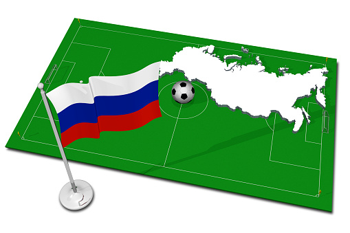 Russia. National flag with soccer ball in the foreground. Sport football - 3D Illustration