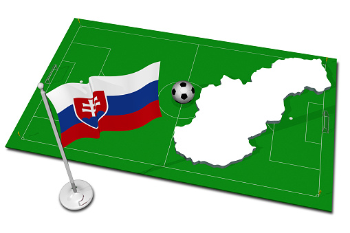 Slovakia. National flag with soccer ball in the foreground. Sport football - 3D Illustration