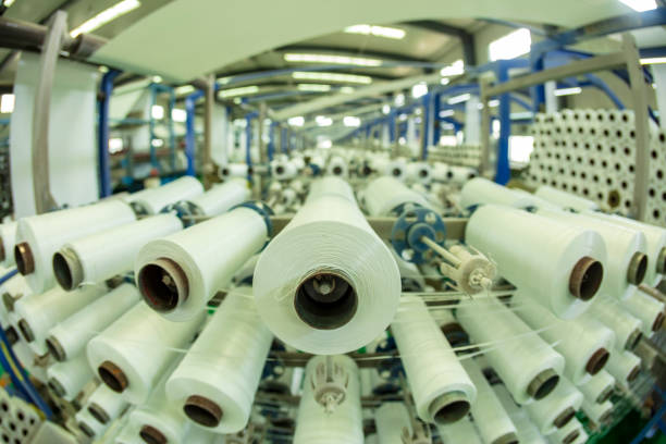 istock The production workshop of woven belt, A factory workshop where textile belts are produced 1493683773