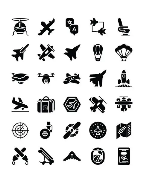 Vector illustration of airplane  Icon Set 30 isolated on white background