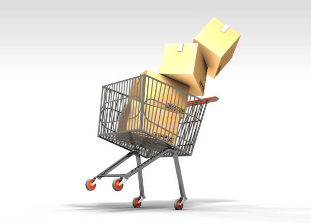 A grocery cart ramps up to speed on Black Friday, overloaded with too much shopping. Trolleys loaded with discounts and grocery coupons sometimes need stronger wheels. The shopping spree never stops.