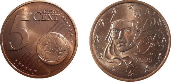 istock France Five Euro Cent Standard circulation coin Copper plated steel 1493692322