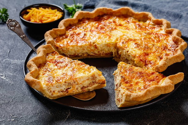 istock quiche with cheese and bacon filling, top view 1493692767