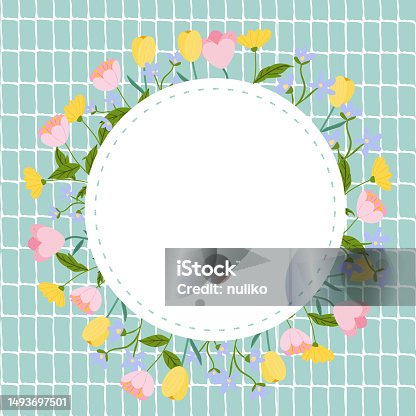 istock Circle Blank placard template with floral seamless pattern background. Copy space for your text. 1493697501