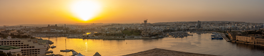 Yacht marinas in Valletta, Malta at sunset (view from Hastings Garden)