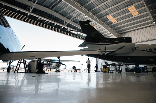 The scene at the aircraft maintenance facility