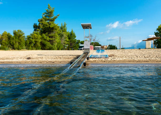 Disabled ramp to the Aegean sea in Gerakini beach. Macedonia, Greece, Europe.