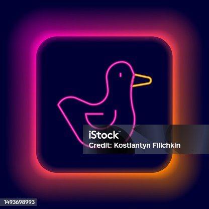istock Glowing neon line Rubber duck icon isolated on black background. Colorful outline concept. Vector 1493698993