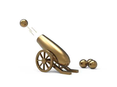 Firing cannon isolated on background. War and military concept. Side view. 3d illustration.