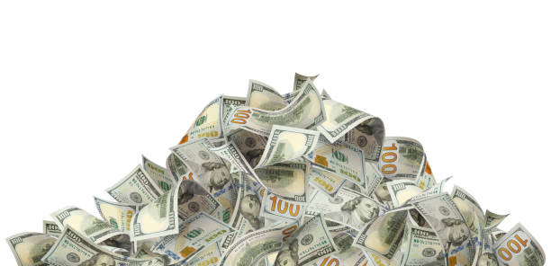 Heap of 100 American dollars banknotes on white Heap of 100 American dollars banknotes, isolated on white background huge pile of money stock pictures, royalty-free photos & images
