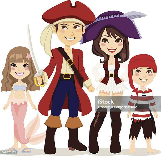 Пиратский Семьи — стоковая векторная графика и другие изображения на тему Женщины - Женщины, Капитан корабля, Брат