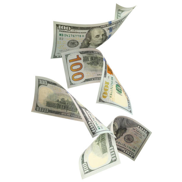 istock Flying 100 American dollars banknotes on white 1493705838