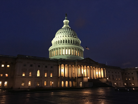 Capitol building Washington DC USA night sunrise