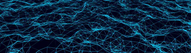 Vector illustration of Network of bright connected lines. Abstract dynamic wave of many lines. Digital background. Vector