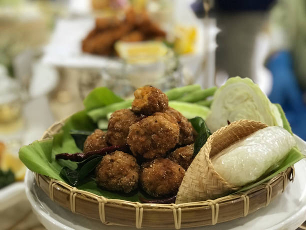 istock close up deep Fried Pork Larb paste on the dinner table, food and cusine concept 1493712138