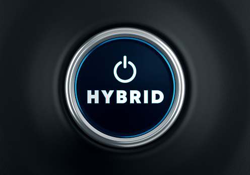 Hybrid Car start button On Dashboard. Communication Concept.