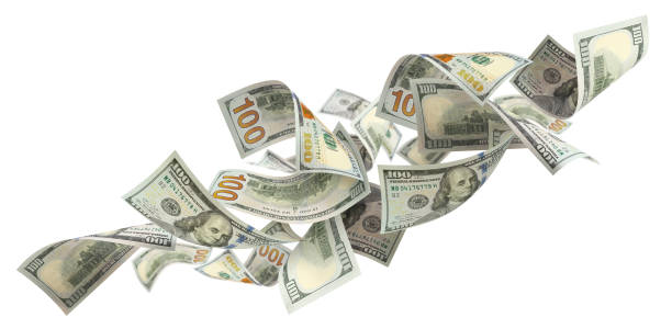 istock Flying 100 American dollars banknotes on white 1493716671