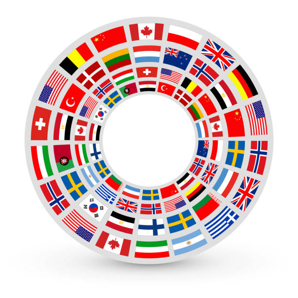 istock Business icon with international flags around, ring with flags on white, vector business concept symbol. 1493718003